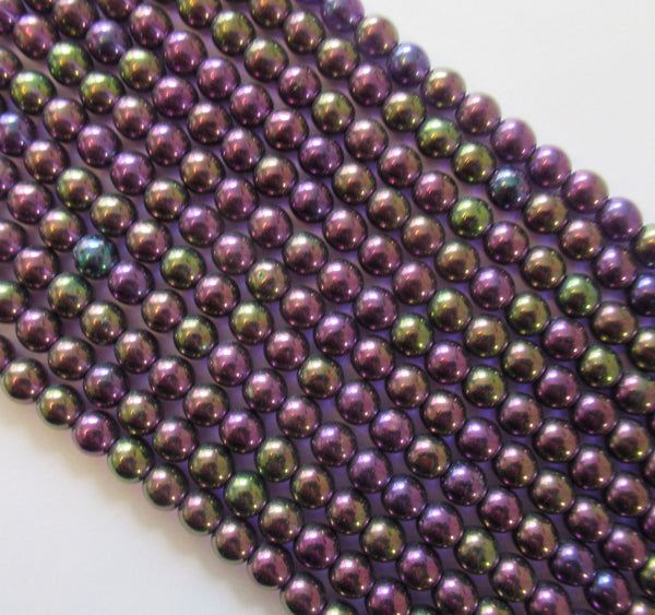 50 6mm Czech glass druk beads - metallic purple tanzanite luster Iris smooth round druks C0098