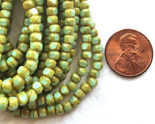 50 4 x 3mm, Tricut, Tri-cut, 3 cut Round Czech glass beads, mint green.picasso 6/0 seed beads C05101 - Glorious Glass Beads