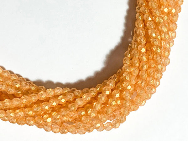 Lot of 50 4mm honey shimmer crystal Czech glass beads, round, faceted fire polished beads C0053