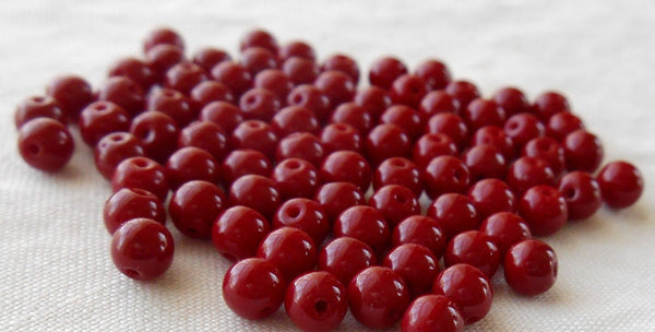50 4mm Czech Opaque Blood Red smooth round druk beads, deep red glass beads C5350 - Glorious Glass Beads