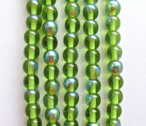50 6mm Czech glass druks - olivine olive green AB smooth round druk beads - C0037