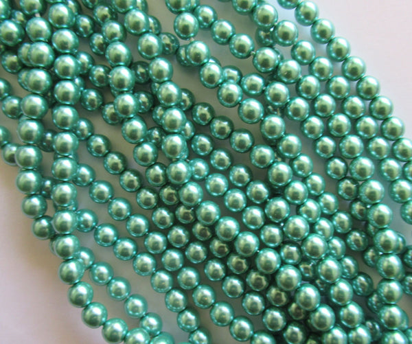 50 6mm blue Czech Preciosa glass pearl druk beads - Indian sapphire or aqua blue smooth round glass pearls C0095