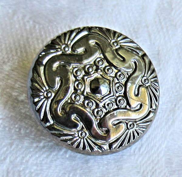 One 18mm Czech glass swirl button - neutral silver - platinum - marcasite - decorative shank buttons 08101 - Glorious Glass Beads