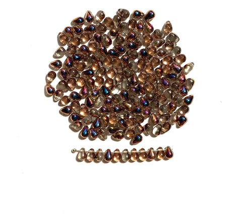 Fifty Czech glass teardrop beads - 6 x 4mm apollo gold rainbow iris drop or pear beads - C0073