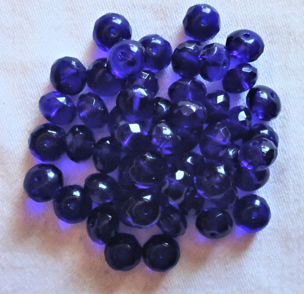 Lot of 25 6 x 9mm cobalt blue faceted puffy rondelle beads - transparent blue Czech glass rondelles C8625