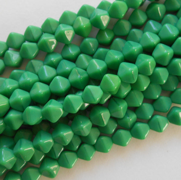 50 6mm Opaque Green bicone pressed glass Czech beads, C8650