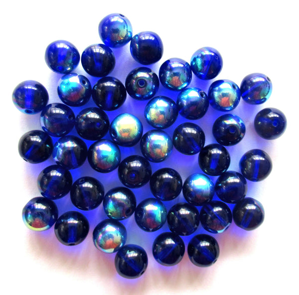 Lot of 25 8mm Czech glass druks - cobalt blue ab smooth round druk beads C0053