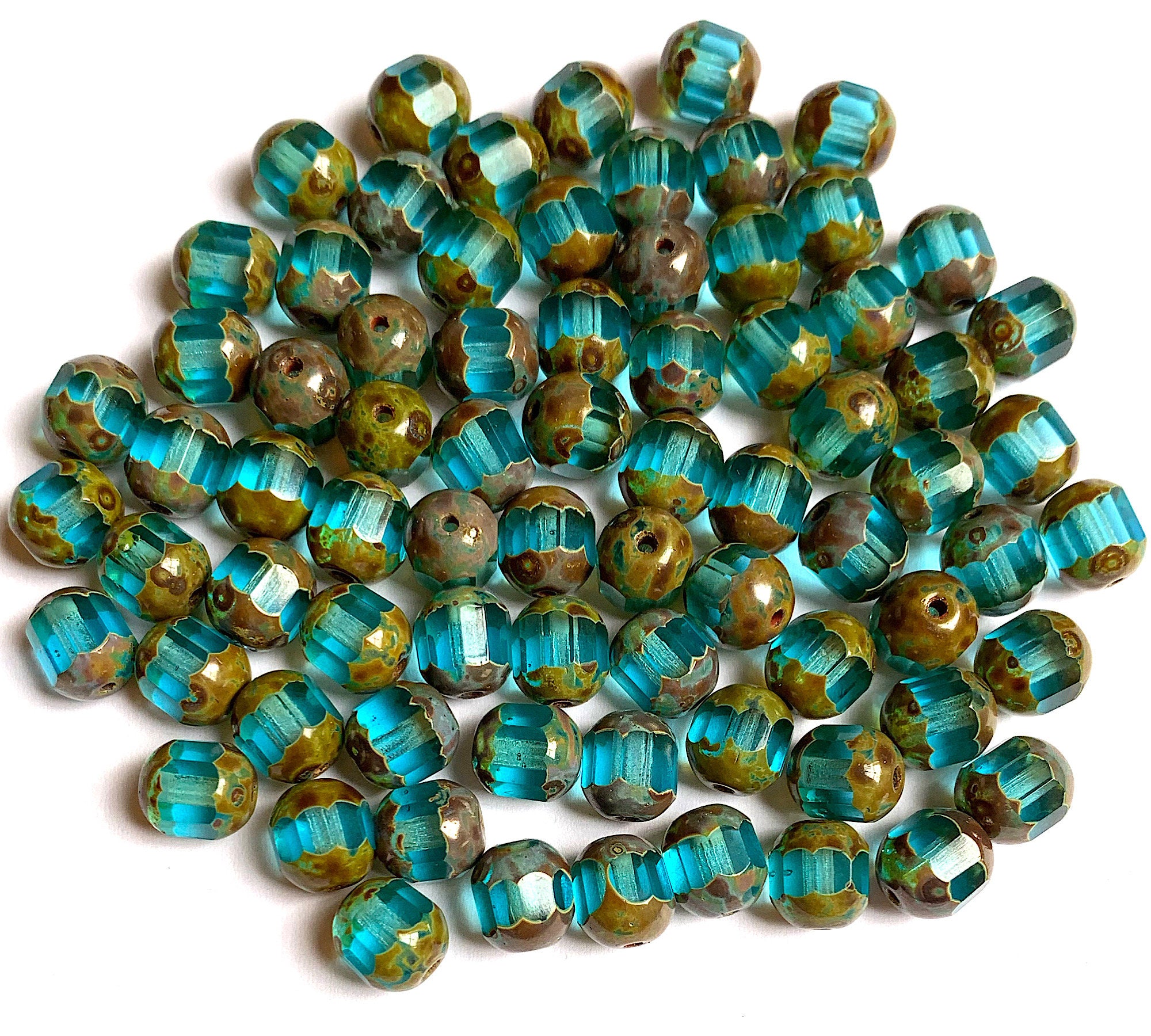 Czech Glass 3-Cut Round Window Beads (Soccer Ball Bead) Art. 151-19501 -  Crystals and Beads for Friends