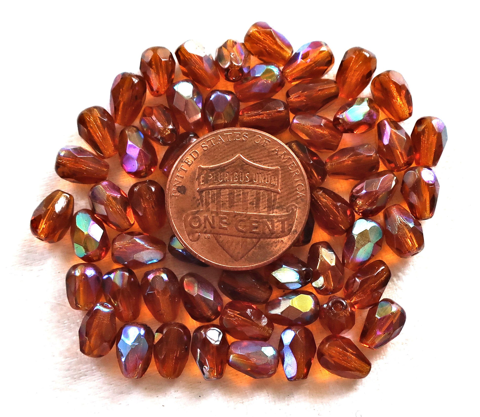 Lot of 25 7 x 5mm Maderia Topaz AB, Brown teardrop beads, faceted, firepolished tear drops C3701 - Glorious Glass Beads
