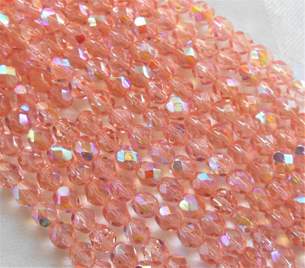 Lot of 25 6mm Rosaline Pink AB beads, faceted round fire polished Czech glass beads  C00721