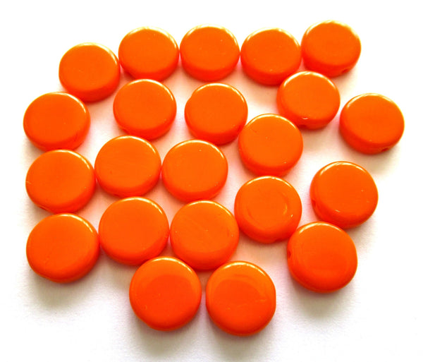 15 Czech glass coin beads - 10mm opaque bright orange disc beads C0067