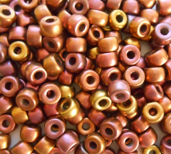 50 6mm Czech Multi melallic copper pony roller beads, large hole metallic glass crow beads, C8750