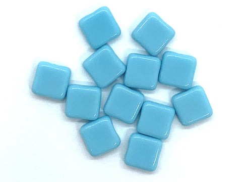 Twenty 9mm square Czech glass beads - opaque turquoise blue pressed glass beads C0001