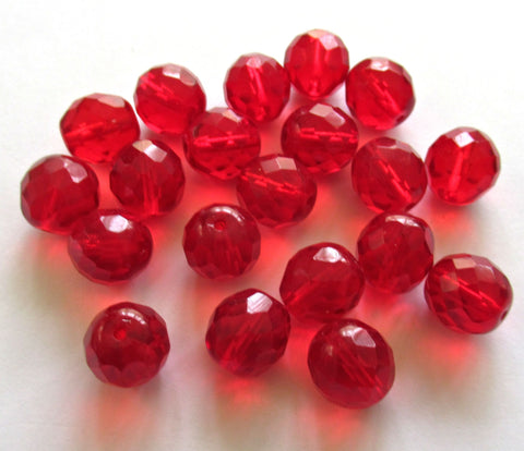 Ten Czech glass fire polished faceted round beads - 12mm transparent very light garnet red beads C0038