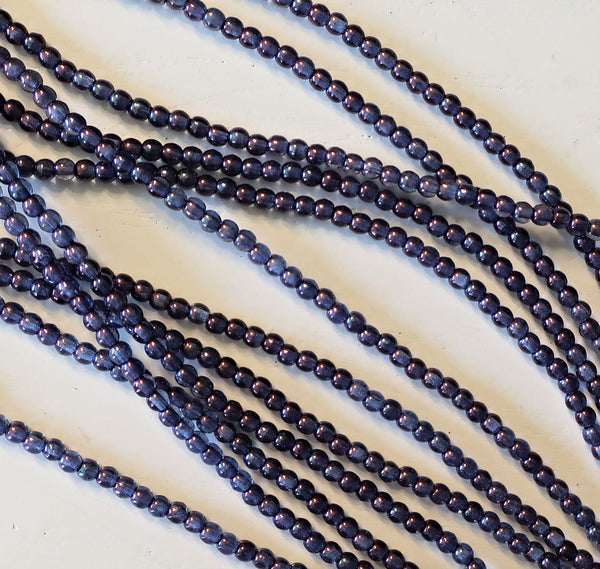 Lot of 100 3mm Amethyst Luster Czech glass druk beads, transparent purple luster smooth round druks, C9641