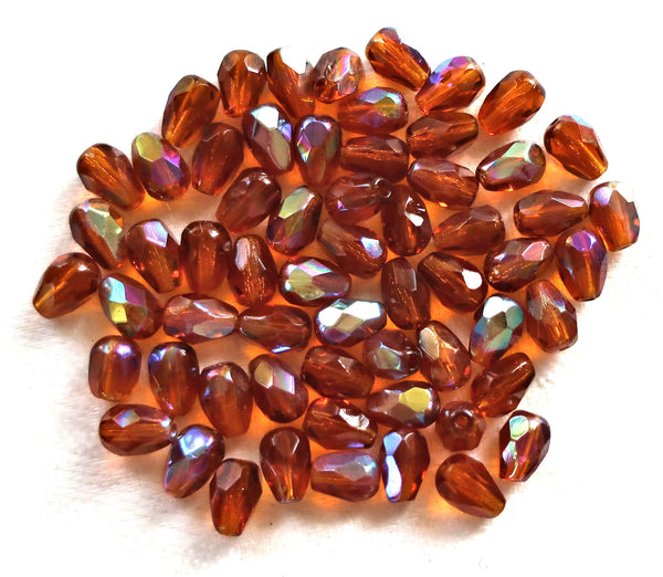 Lot of 25 7 x 5mm Maderia Topaz AB, Brown teardrop beads, faceted, firepolished tear drops C3701 - Glorious Glass Beads