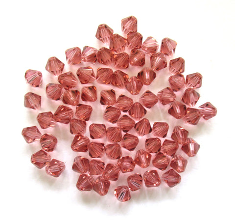 Lot of 24 6mm French rose pink Czech Preciosa Crystal bicone beads - faceted glass bicones C0641