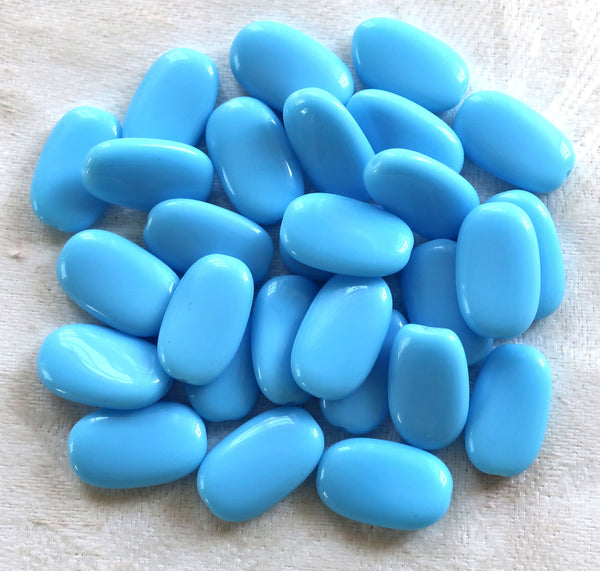 Lot of 15 opaque Turquoise Blue slightly twisted oval Czech Glass beads, 14mm x 8mm pressed glass beads C00021