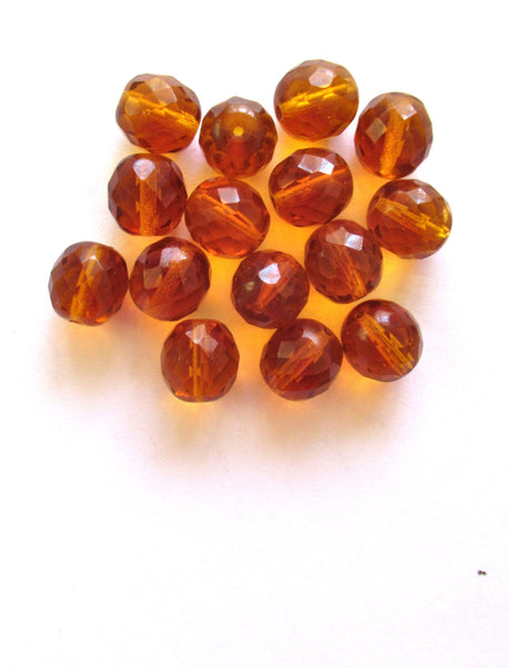 Ten Czech glass fire polished faceted round beads - 12mm topaz brown beads C0077