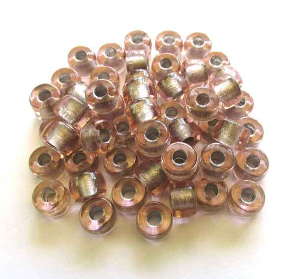 25 9mm Czech glass salmon pink silver lined pony roller beads, large, big hole crow beads, C00401