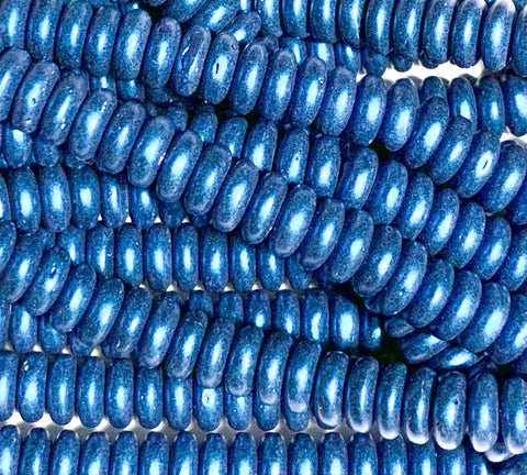 Lot of 50 6mm Czech glass rondelle beads, blue suede flat spacers or rondelles C0036
