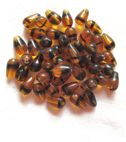 Lot of 25 tortoise shell Czech glass drop or pear beads - smooth teardrop beads - 10 x 6mm C5301
