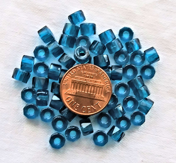Lot of 50 6mm Czech glass faceted pony, roller or crow beads - capri blue large hole, fire polished, faceted beads C52150