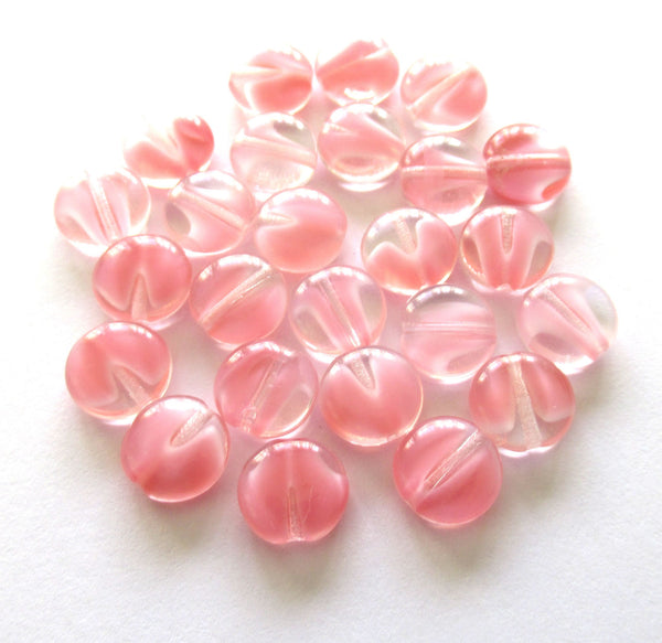 20 Czech glass coin beads - 10mm pink & crystal mix disc beads C00011