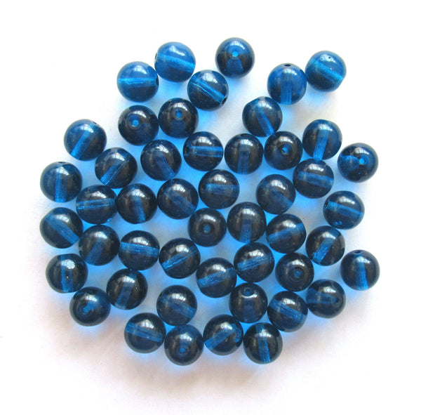 25 8mm Czech glass druk beads - Capri Blue smooth round druks C0062