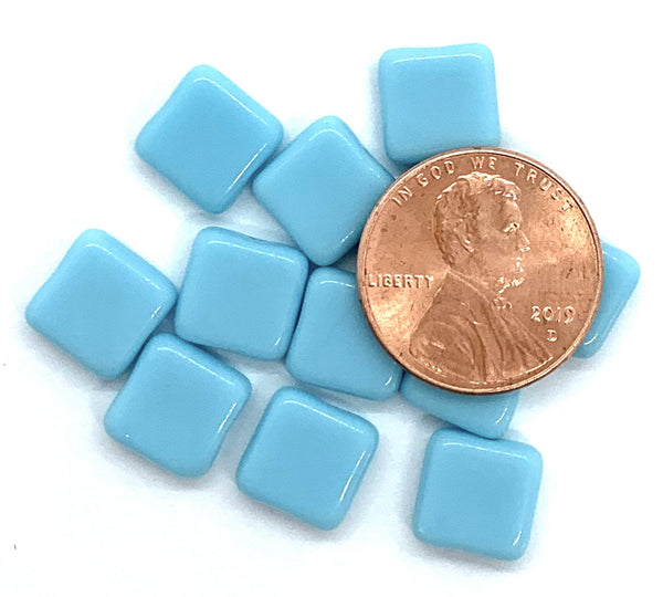 Twenty 9mm square Czech glass beads - opaque turquoise blue pressed glass beads C0001