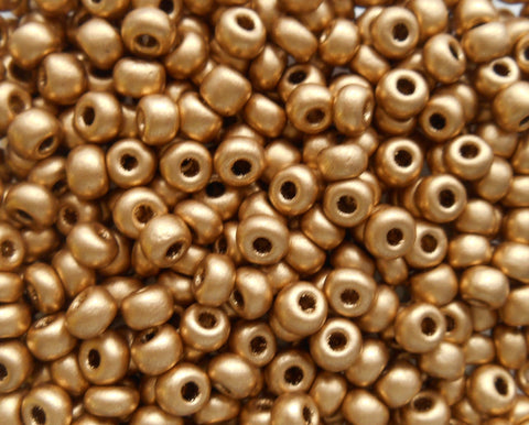 Pkg 24 grams size 6/0 Matte Metallic Gold Czech glass seed beads , Preciosa Rocaille 4mm spacer beads, large, big hole C1724