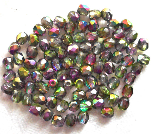Lot of 50 4mm amethyst purple marea Czech glass beads - fire polished faceted round beads C0601