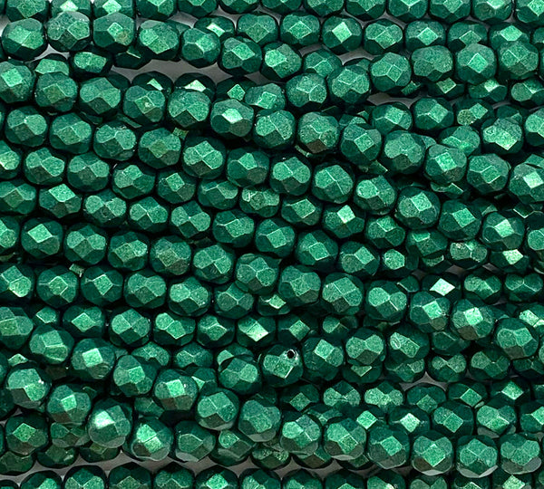 25 faceted round Czech glass beads - 6mm fire polished saturated metallic olive green beads - C0045
