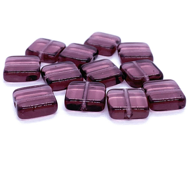 Twenty 9mm square Czech glass beads - transparent purple amethyst pressed glass beads C0004