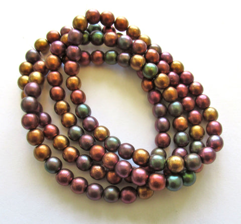 Lot of thirty 6mm Czech glass druk beads - matte metallic bronze iris color mix smooth round glass druks C0096