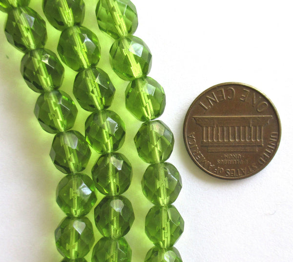 25 8mm Czech glass beads - olivine olive green faceted, fire polished round beads C0047