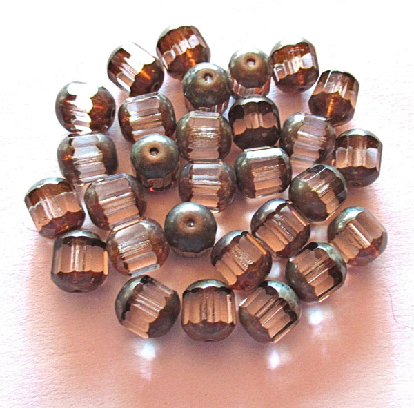 Ten Czech glass faceted cathedral or barrel beads six sides - 10mm fire polished crystal clear beads with a picasso finish on the ends C0026