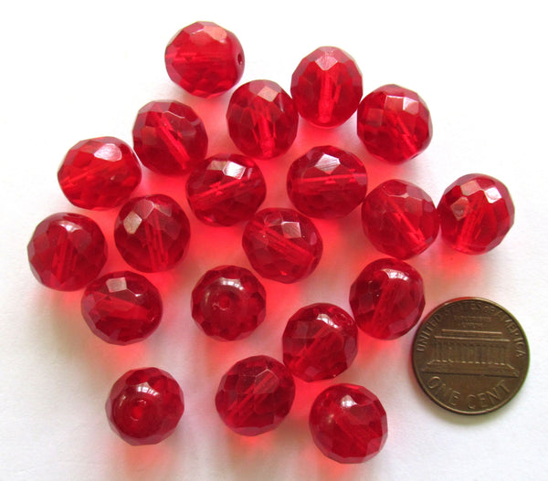 Ten Czech glass fire polished faceted round beads - 12mm transparent very light garnet red beads C0038
