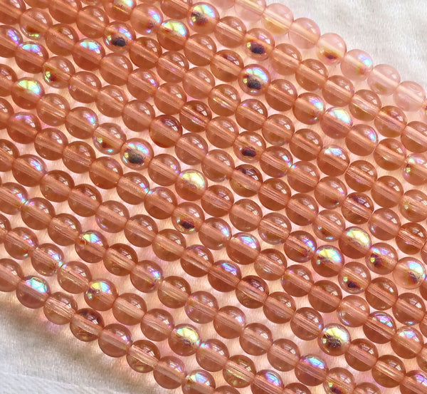 Lot of 50 6mm Chech glass druks - smooth round rosaline pink AB druk beads - C3725 - Glorious Glass Beads
