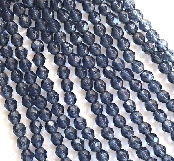 Lot of 25 6mm Montana Blue Czech Glass beads, firepolished faceted round glass beads C7425