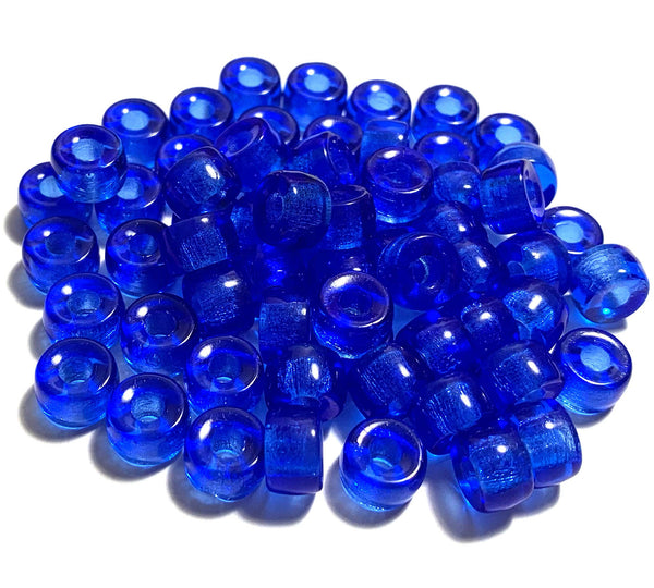 Twenty-five 9mm Czech glass pony, crow, roller beads - sapphire blue large hole beads - C0094