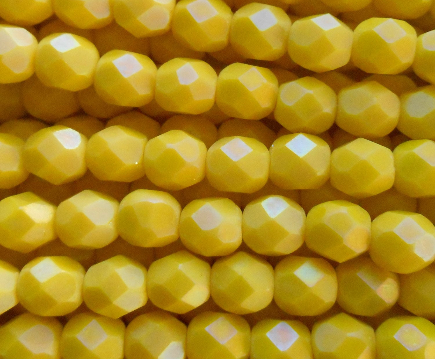 25 6mm Matte Luster Iris Custard Yellow Czech glass beads, opaque bright yellow fire polished, faceted round beads, C0725