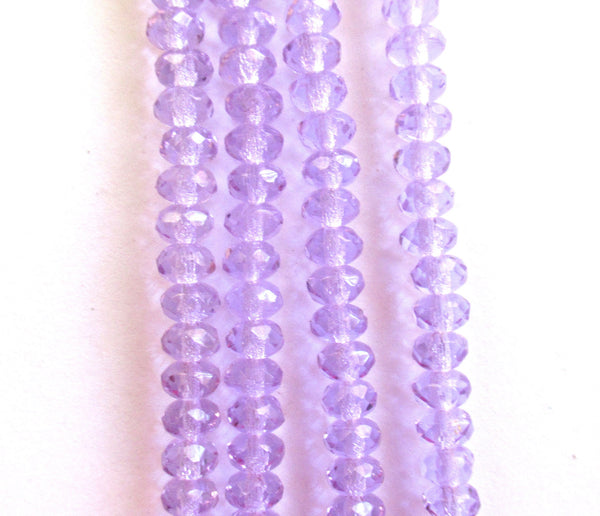 38 small Czech glass puffy rondelle beads - 3 x 5mm faceted alexandrite , lilac , lavender rondelles C0079