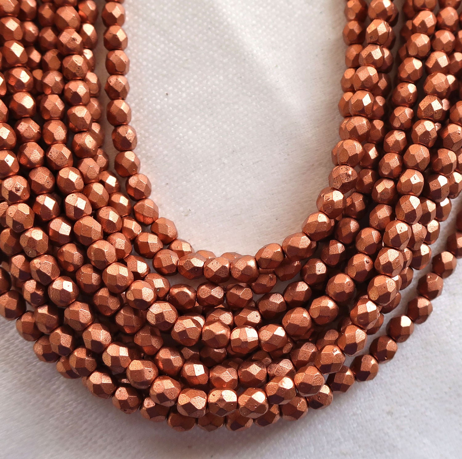 50 4mm Matte Metallic Copper Czech glass beads, fire polished, faceted round beads C8650