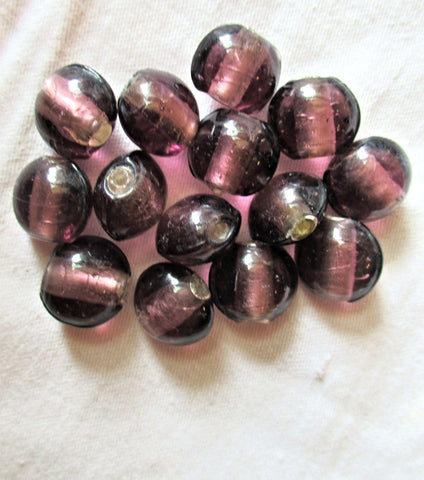Lot of ten amethyst / purple silver foil glass beads - large oval purple or amethyst focal beads - approx 16 x 14mm made in India 6801