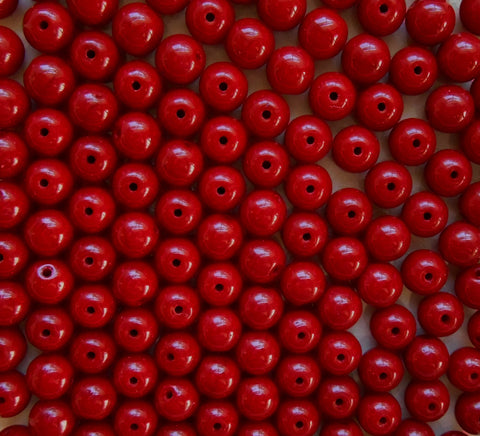 Fifty 6mm Czech Opaque Blood Red smooth round druk beads, deep red glass beads C3601