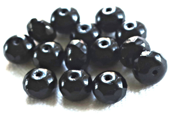 25 opaque black faceted puffy rondelle beads , 6 x 9mm Czech glass rondelles 9801 - Glorious Glass Beads