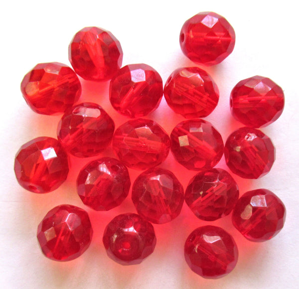 Ten Czech glass fire polished faceted round beads - 12mm transparent siam red beads C0038