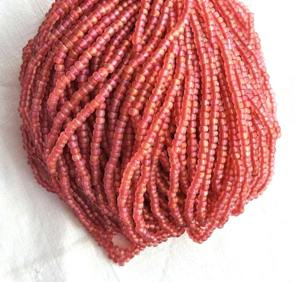 24 grams Czech glass seed beads - 6/0 matte deep rose pink AB Preciosa Rocaille seed beads - C0077
