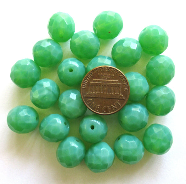 Ten 12mm Czech glass beads - jade green opal beads - faceted round fire polished beads C0077